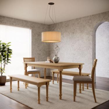 Imagem de Mesa de Jantar 160cm 8979FN com 2 Cadeiras Estofadas 8981FN e 2 Bancos 8980FN Rubi Freijó Finestra