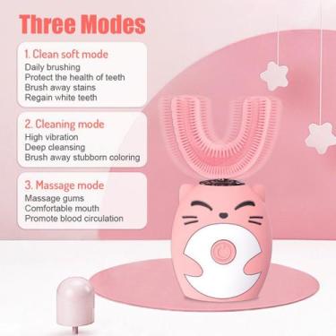 Imagem de Escova de dentes elétrica para crianças, cabeça em forma de U, silicon
