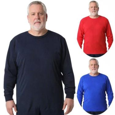 Imagem de Kit 3 Camisas Masculina Manga Longa Plus Size Malha Fria - Genérico, G