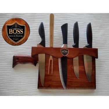 Imagem de Porta Facas Cutelo BOSS em Madeira Tratada Envernizada para Cozinha Or