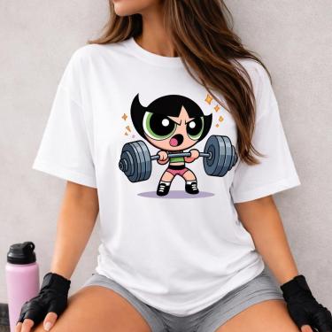 Imagem de Camiseta Treino Feminina Docinho Oversized Roupas de Academia Look de Treino Super Poderosas Meme-Feminino