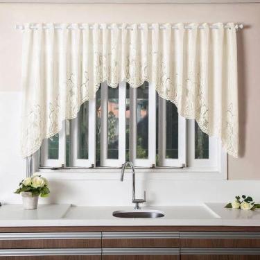 Imagem de Cortina Renda Cascata Tulipinhas Creme Cozinha - Interlar