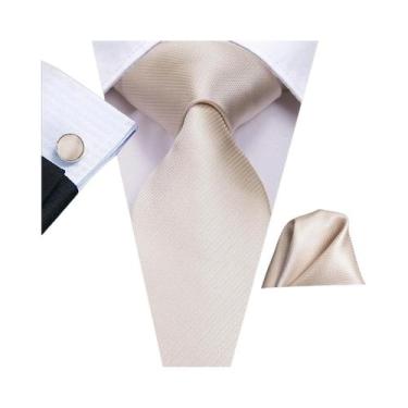 Imagem de Gravata De Seda Elegante Masculina Com Lenço De Bolso E Abotoaduras - 