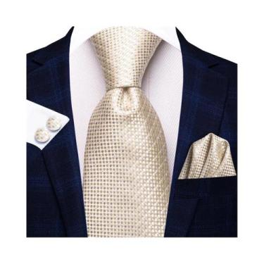 Imagem de Gravata De Seda Elegante Masculina Com Lenço De Bolso E Abotoaduras - 