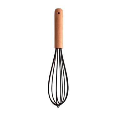 Imagem de Fouet Batedor de Ovos de Silicone Preto C/Cabo de Bambu Charmy 24,5cm Lyor