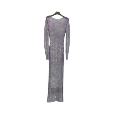 Imagem de Vestido Transparente De Manga Longa Com Strass E Malha, Decote Redondo