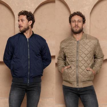 Imagem de Jaqueta Masculina Bomber Acolchoada com Zíper Dupla Face COR:AZUL MARI
