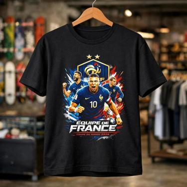 Imagem de Camisa Masculina Preta França Jogador Estampa Futebol Seleção Camiseta Esportiva Urbana...