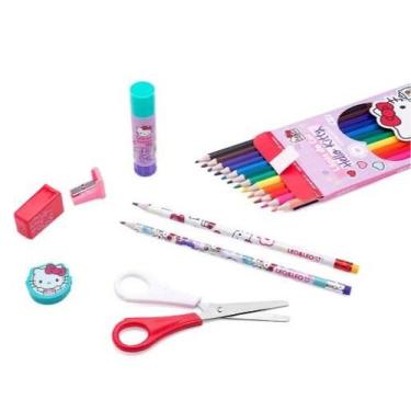 Imagem de Kit lapis de cor 12 cores hello kitty leoeleo - LEO&LEO
