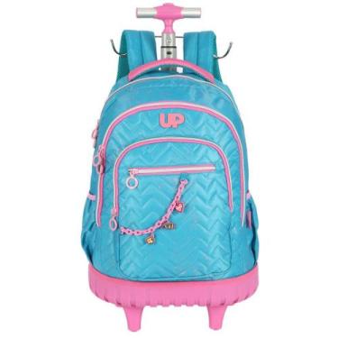 Imagem de Mochila De Carrinho Feminina Up4you Azul Com Detalhes Rosa