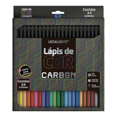 Imagem de Lápis de Cor Corpo Redondo em Madeira Carbon Line 24 Cores Resistente 