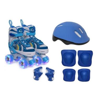 Imagem de Patins infantil Quad Arco Íris Ajuste de tamanho rodas com LED brilhan