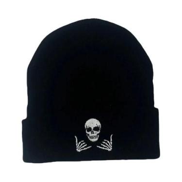 Imagem de Gorro De Malha Unissex Quente De Inverno Com Bordado De Caveira, Touca
