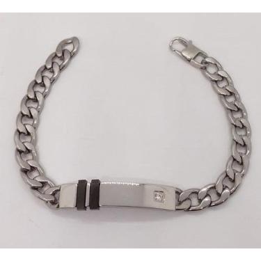 Imagem de Bracelete de Aço 20cm corrente Grumet e Placa Zircônia - Rosso Design