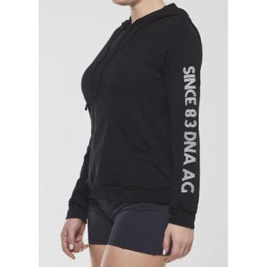 Imagem de Blusa Alto Giro Manga Longa Sport Fleece Com Capuz e Macramê, Preto, P