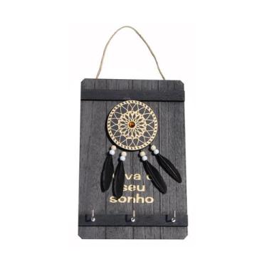 Imagem de Porta Chaves de Madeira Filtro dos Sonhos 3 Ganchos Preto - INTERPONTE