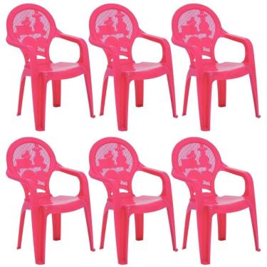 Imagem de Jogo 6 Cadeiras Plásticas Infantil Rosa Estampado Tramontina Catty Escola Creche Sentar