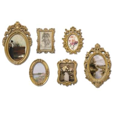 Imagem de XIAOAIKA Conjunto de 6 peças de arte de parede emolduradas em ouro vintage, molduras barrocas 3D com impressões de arte clássicas com desenhos de paisagem e retrato elegante, decoração de estilo