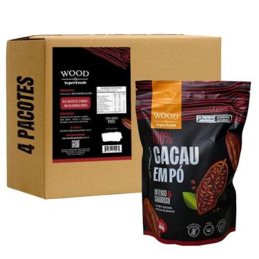 Imagem de Kit 4 Cacau Em Pó Alcalino Natural 100% Cacau 454g - Wood Superfoods