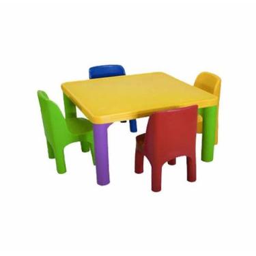 Imagem de Mesinha infantil com 4 cadeirinhas infantil colorida - jujubrinq 