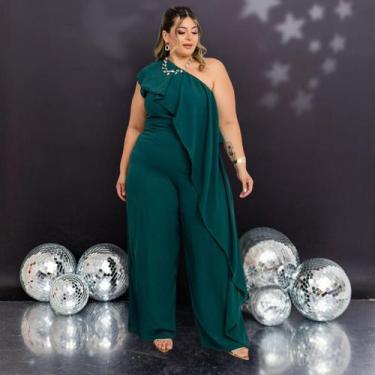 Imagem de Macacão Feminino Plus Size Pantalona Babado Luxo 0676 - Bellucy Modas,