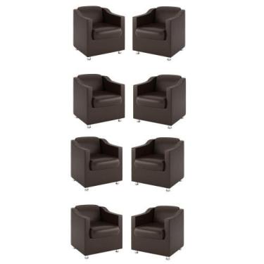 Imagem de Kit 8 Poltronas Decorativas Sala material sintético Marrom - BALAQUI D