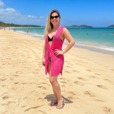 Imagem de Saída de Praia feminina Tricot Kimono aberta verão crochê - Doces Sonh