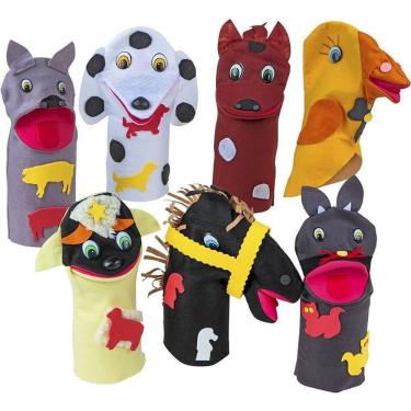 Imagem de Kit Fantoche Animais Domésticos 7 Peças em Feltro e.V.A. 26cm Carlu Brinquedos