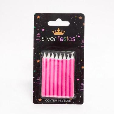 Imagem de Vela Palito Rosa 16 Unidades Silver Plastic