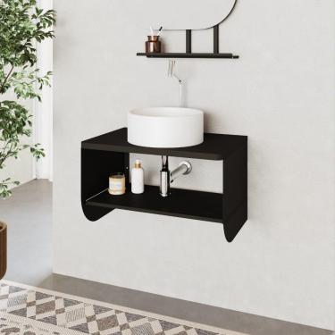 Imagem de Armário para Banheiro Slide Curve Suspenso sem Porta 1 Prateleira Aço e MDP 65CM Preto Compace