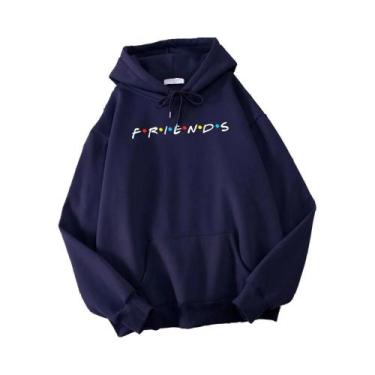 Imagem de Moletom Masculino Oversize Coreano De Lã Com Capuz E Estampa Friends, 