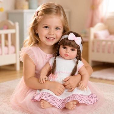 Imagem de Bebe Reborn de Silicone Cabelo Castanho 46cm Vários Itens - Cegonha Re