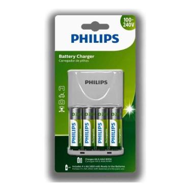 Imagem de Carregador e 4 Pilhas AA Recarregável Philips SCB2445NB/59 - Congratul