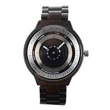 Imagem de Relógio masculino de madeira, relógios de pulso de quartzo, mostrador criativo com olhos de peixe, pulseira leve para presentes de dia dos namorados, preto