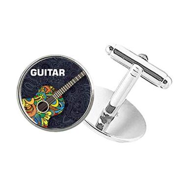 Imagem de DIYthinker Abotoaduras com clipe de botão redondo e estampa de instrumento musical de guitarra
