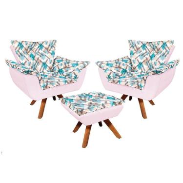 Imagem de Kit 2 Poltronas E 1 Puff Giratório Opala Suede Rosa Bebê