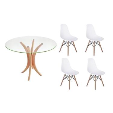 Imagem de Kit Mesa de Jantar 90cm Tampo de Vidro 4 Cadeiras Branca