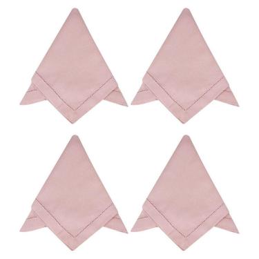 Imagem de Kit 4 Guardanapos Tecido Ponto Ajour 40x40cm Rosa Chá 4 Peças - Jolitex