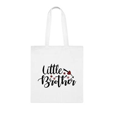 Imagem de Bolsa tote Little Brother (Irmãozinho, ideia de presente para um irmãozinho, bolsa de ombro irmão mais pequeno, bolsas reutilizáveis, presente para irmão mais novo do irmão e da irmã favoritos, Branco
