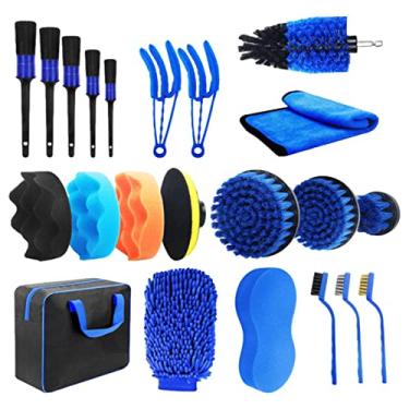 Imagem de ferramentas limpeza para carro,Completo Detalhamento Carro Limpeza para Interior Exterior | Escovas detalhamento carro com bolsa armazenamento, suprimentos A/r
