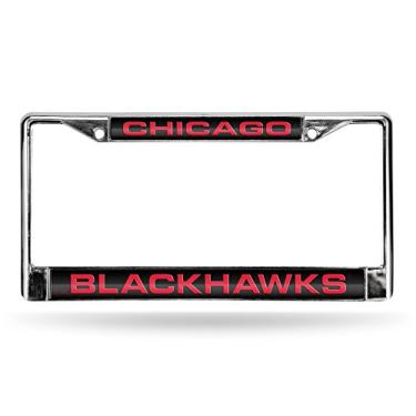 Imagem de Moldura para placa de licença NHL Chicago Blackhawks com corte a laser incrustado padrão cromado