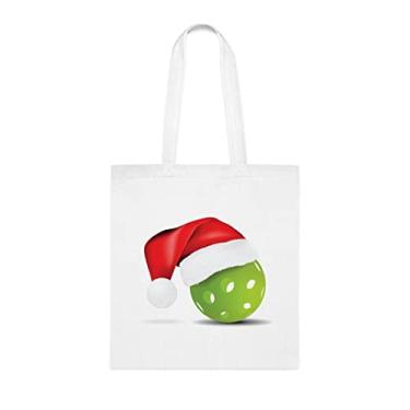Imagem de Ilustração de vetor de pickleball com chapéu de Papai Noel, sacola de presente divertida, bolsa de ombro, bolsas reutilizáveis, cesta de Natal de aniversário ideia de presente, Branco