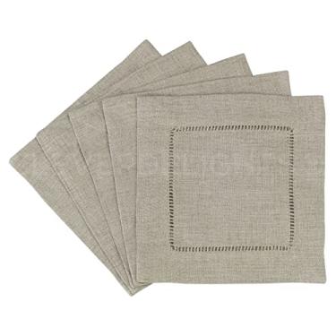 Imagem de CleverDelights 12 guardanapos de coquetel de linho natural com costura de bainha - 15,24 x 15,24 cm - 100% linho puro - cor natural - guardanapos para bebidas com costura de bainha - porta-copos de 15,24 cm