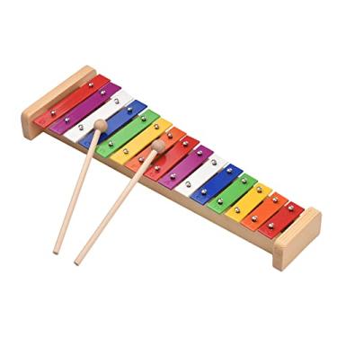 Imagem de Homesen 15 Notas Glockenspiel Xilofone Base de Madeira Colorido Alu Num Barras com 2 Marretas Instrumento Musical Educativo Presente de Percussão