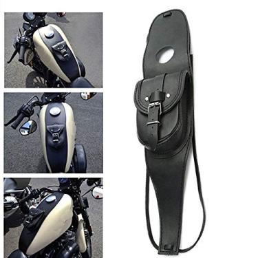 Imagem de Bolsa de couro para tanque de gasolina de motocicleta Console de painel Bolsa central Bolsa de couro preta para Harley Sportster XL 883 1200