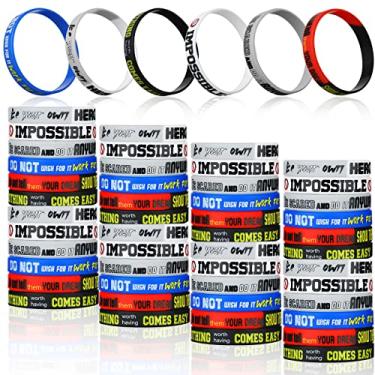 Imagem de 48 peças de pulseiras motivacionais inspiradoras de silicone pulseiras de silicone com mensagens inspiradoras, pulseiras unissex elásticas presentes para mulheres, homens, adolescentes, estudantes, lembrancinhas de festa escolar, 6 estilos