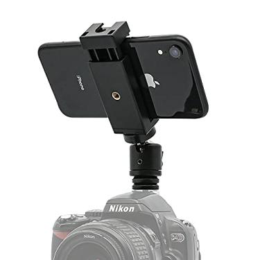 Imagem de Suporte de telefone para câmera hot shot, adaptador de montagem de tripé de telefone flexível com suporte de sapata fria para microfone luz LED para iPhone Samsung Pixel, Canon, Nikon, DSLR, fotografia