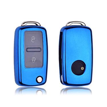 Imagem de YJADHU Capa de chave de carro completo de TPU macio porta-chaves bolsa de chave, apto para Volkswagen para VW Passat Golf Jetta Bora Polo Sagitar Tiguan, azul