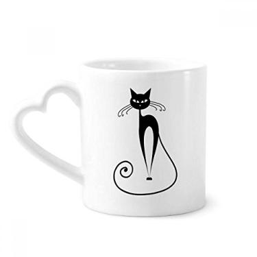 Imagem de Caneca com contorno de animal de gato preto de cauda longa caneca de café cerâmica copo de coração de vidro