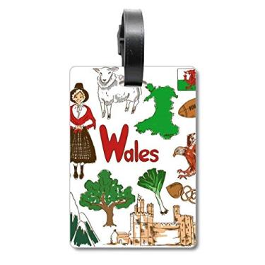 Imagem de País de Gales Landscap Bandeira nacional do Reino Unido Maleta Etiqueta de Bagagem Cartão de Suspensão Etiqueta Scutcheon, Multicolorido.